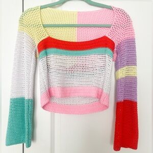 Cute Color-Block Cropped Sweater